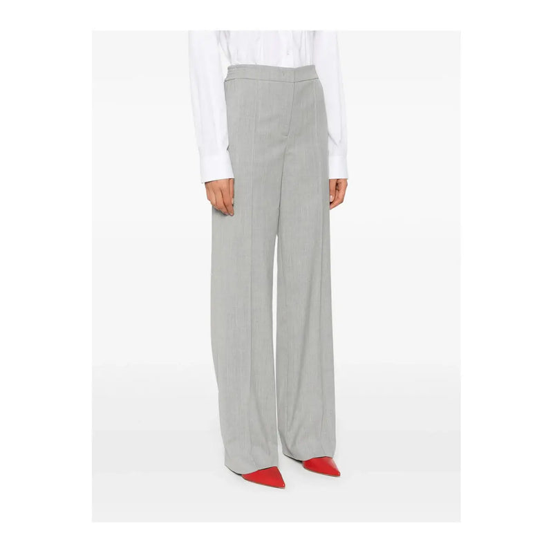 Graue Twinset Damen-Hosen aus Wollmischung mit weitem Bein, taillierter Passform, dezenten vertikalen Falten und Reißverschluss/Knopf, Größe 44
