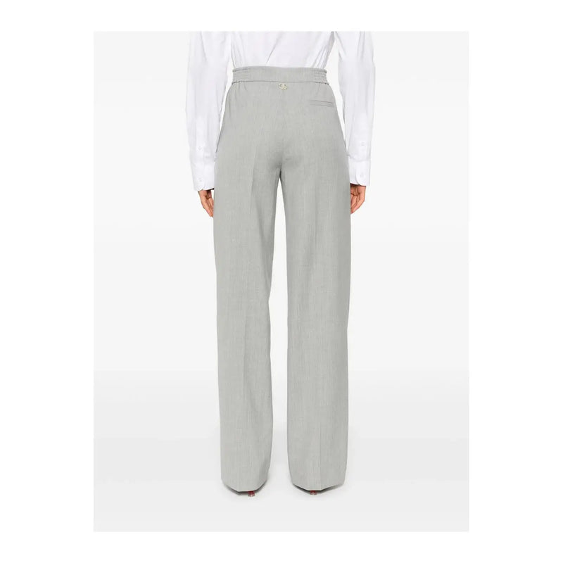 Hellgraues Twinset für Damen aus Wollmischung, hochgeschnittene, weite Hose mit taillierter Passform und Reißverschluss mit Knopfverschluss, Größe 44