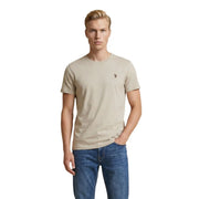 U.S. Polo Assn. men cotton t shirt beige short-sleeved crew neck with small embroidered logo on left chest