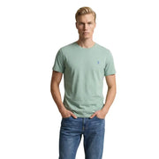 Hellgrünes Herren-T-Shirt der US Polo Assn. aus Baumwolle mit kurzen Ärmeln, Rundhalsausschnitt und gesticktem Logo auf der linken Brust.