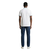 Weißes US Polo Assn Herren-Poloshirt, klassische Passform, Baumwolle, mit hellblauem Besatz an Kragen und Ärmelbündchen, Größe L