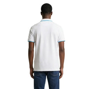 US Polo Assn. Herren-Poloshirt in klassischer Passform aus weißer Baumwolle mit hellblauen Bündchen an Kragen und Ärmelbündchen, Größe L