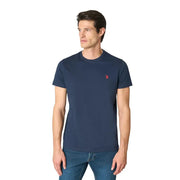 Marineblaues Herren-T-Shirt der US Polo Assn., Baumwolle, klassische Passform, kurze Ärmel, Rundhalsausschnitt und rotes, gesticktes Logo