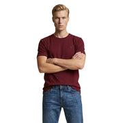 US Polo Assn. Herren-T-Shirt aus Baumwolle, klassische Passform, bordeauxrot, Kurzarm, Rundhalsausschnitt, mit kleinem, blauem, gesticktem Polo-Logo auf der Brust