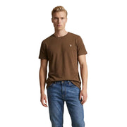 Braunes, kurzärmeliges Baumwoll-T-Shirt mit kleinem, gesticktem Logo auf der linken Brust von US Polo Assn. Klassische Passform, Größe M.