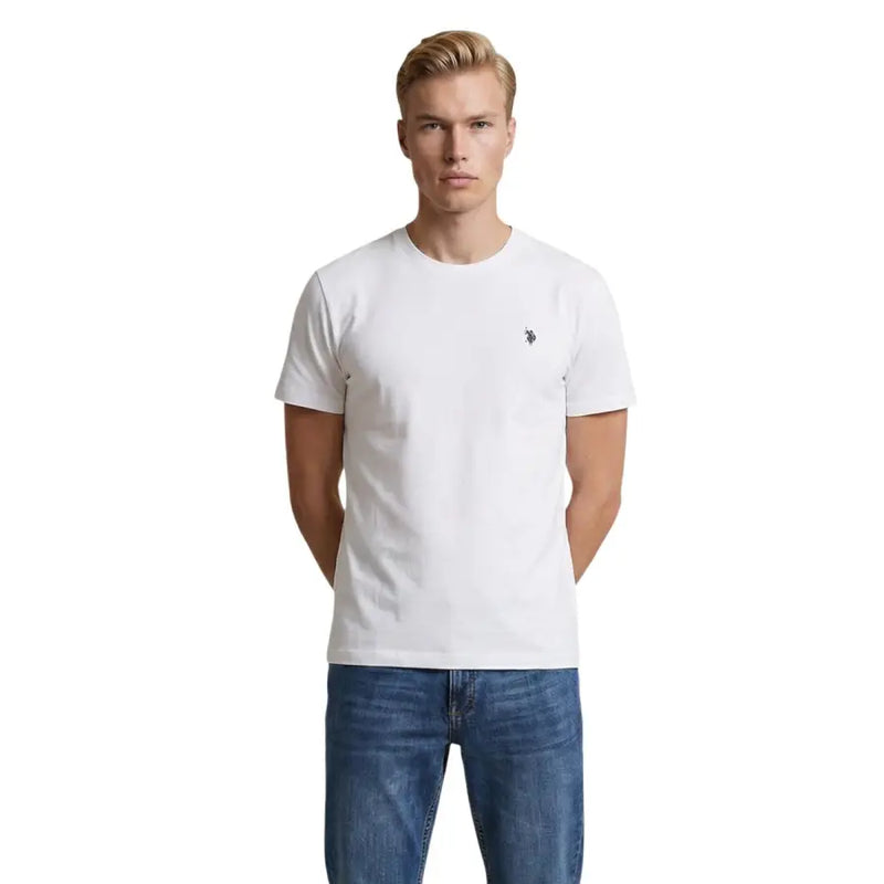 Weißes Baumwoll-T-Shirt mit Rundhalsausschnitt und kleinem, gesticktem Logo auf der linken Brust, US Polo Assn Herren, Größe M, klassische Passform