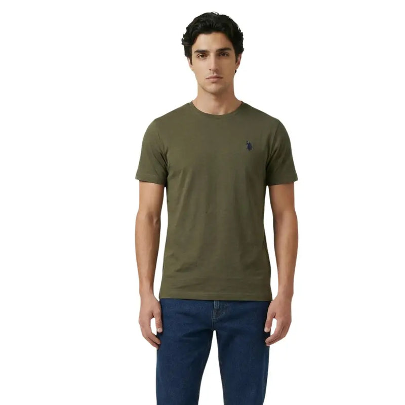Olivgrünes, kurzärmeliges Baumwollshirt mit Rundhalsausschnitt t-shirt mit kleinem, gesticktem Logo auf der linken Brustseite von Us Polo Assn