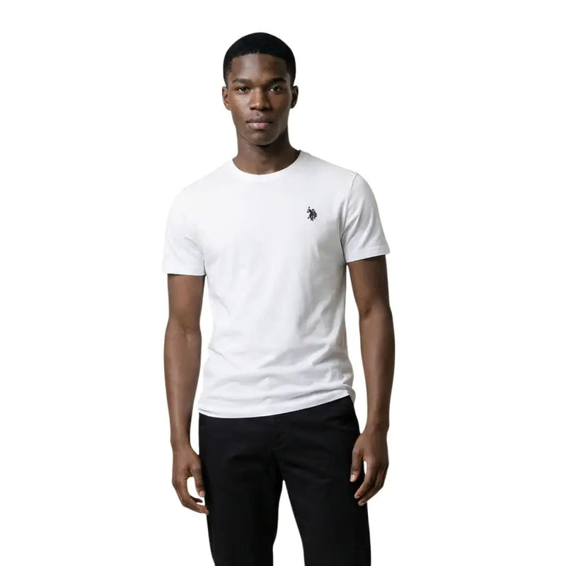 Weißes, kurzärmeliges Baumwollshirt mit Rundhalsausschnitt t-shirt mit kleinem, schwarzem, gesticktem Logo auf der linken Brustseite von US Polo Assn