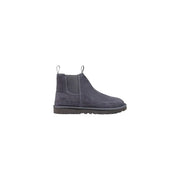 Ugg Herren-Chelsea-Boots aus Kunstleder in Beige mit dunkelgrauen elastischen Wildleder-Seiteneinsätzen und Gummisohle