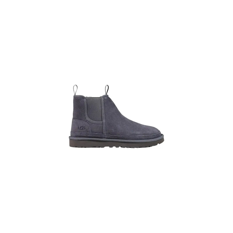 Ugg Herren-Chelsea-Boots aus Kunstleder in Beige mit dunkelgrauen elastischen Wildleder-Seiteneinsätzen und Gummisohle