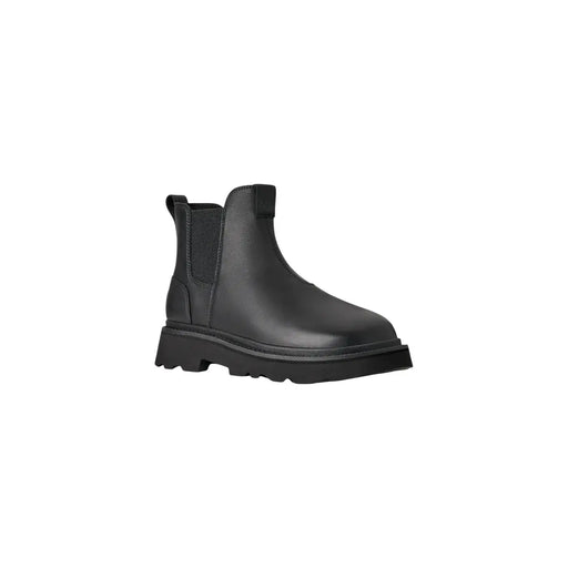 Schwarze Ugg Chelsea Boots aus Leder für Herren mit klobiger Gummisohle und elastischen Seiteneinsätzen – klassischer Stil