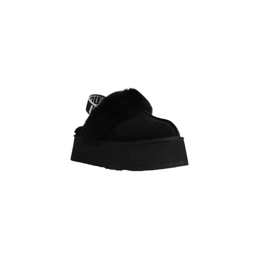 Schwarze Ugg-Damenpantoffeln aus Wildleder mit weichem Lammfellfutter und markanter Plateausohle