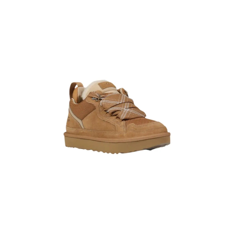 Ugg women brown sneaker in tan suede and mesh with plush interior lining designed as toddler sport shoes