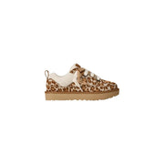 Ugg women suede sneakers in beige with leopard print cream laces and a tan rubber sole for casual wear