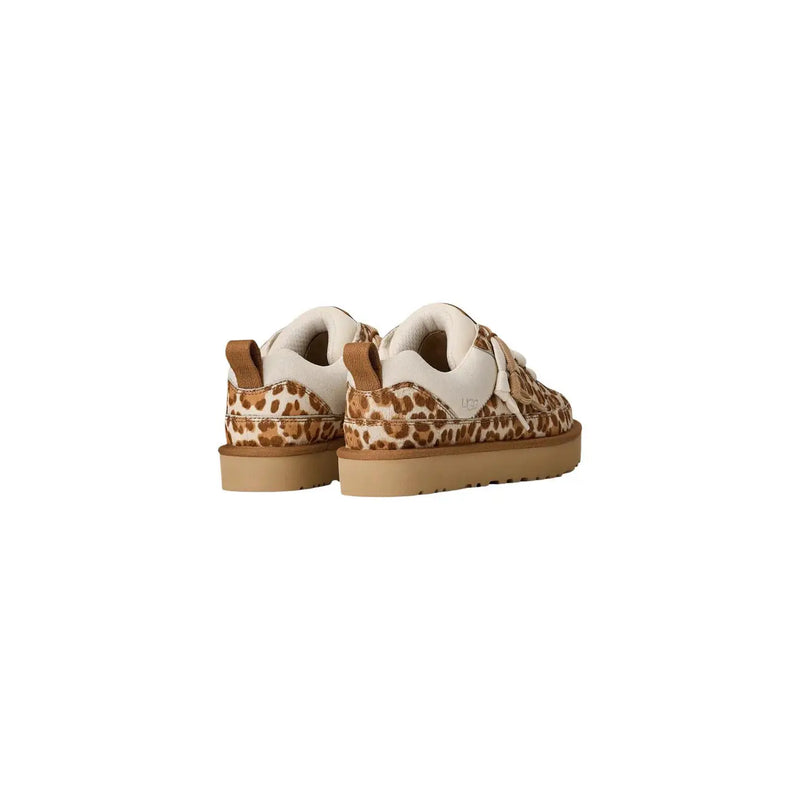 Ugg women suede sneakers in beige with leopard print laces cream suede accents and tan rubber sole