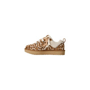 Ugg women beige suede sneakers with leopard print cream laces and tan rubber sole for casual wear