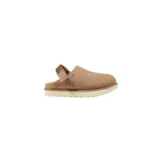 Ugg women’s beige polyester spring summer slippers tan suede clog with strap and light-colored rubber sole