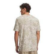Under armour Herren-T-Shirt, beige und weiß, Batikmuster, kurzärmelig, normale Passform, Baumwollmischung, Vorderansicht