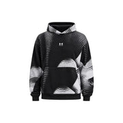 Under Armour Schwarzer Herren-Fleece-Hoodie aus Baumwollmischgewebe mit auffälligem, abstraktem weißen Wellenmuster und grauem, strukturiertem Kapuzenfutter