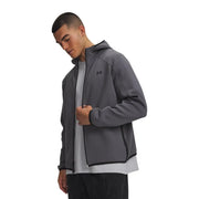Under armour Schwarzer Herren-Fleece-Hoodie mit grauer Kapuze, schwarzem Reißverschluss und Zierdetails