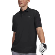 Under armour Schwarzes Herren-Poloshirt mit dezentem grauen Logo, Kurzarm, aus Polyester, für die Freizeit.