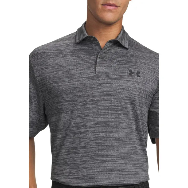 Under Armour Herren-Poloshirt, grau, kurzärmelig, aus Polyester mit dezentem Strukturmuster und Logo auf der Brust