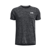 Under armour Herren-T-Shirt, grau meliertes Polyester, Kurzarm-Funktionsshirt mit weißem Logo auf der Brust