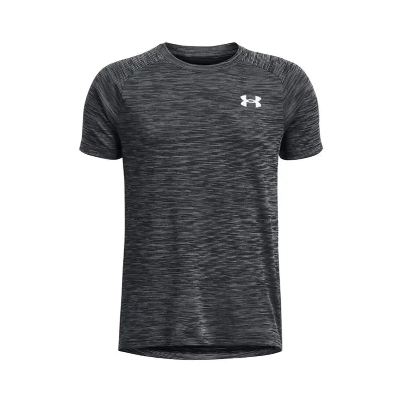 Under armour Herren-T-Shirt, grau meliertes Polyester, Kurzarm-Funktionsshirt mit weißem Logo auf der Brust