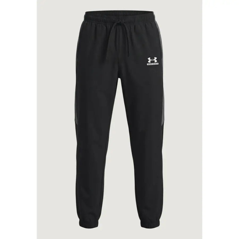 Under armour Schwarze Herrenhose mit grauen Seiteneinsätzen und weißem Logo am linken Oberschenkel für sportliche Aktivitäten