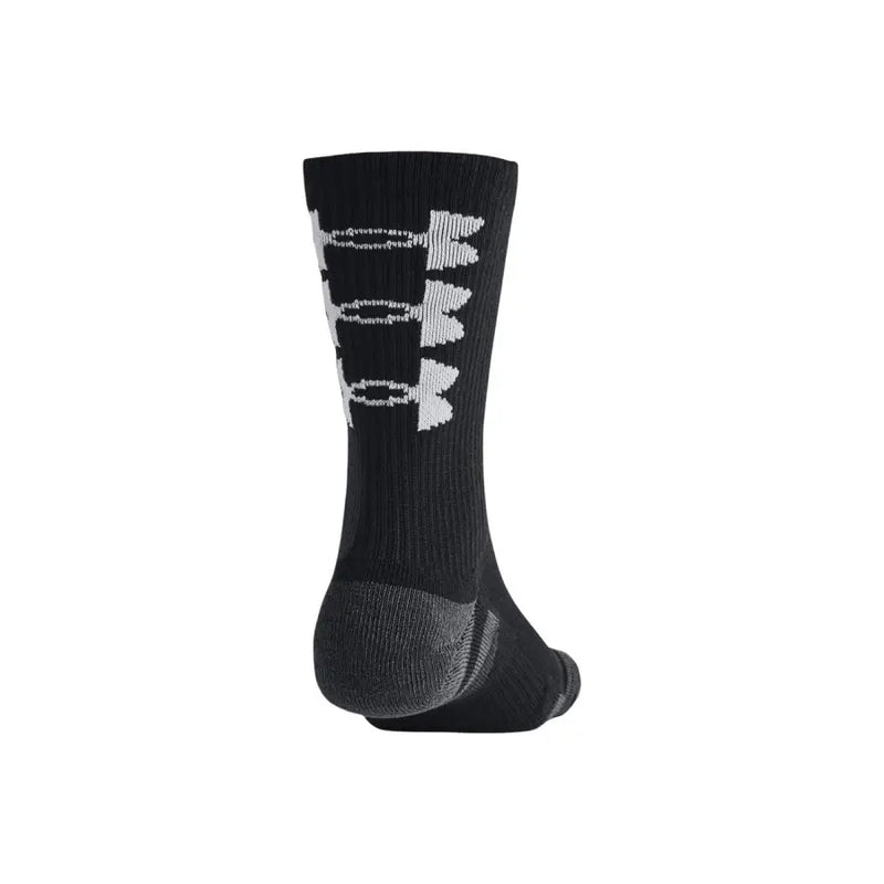 Under Armour Schwarze Herren-Sportsocke mit weißem Logo und grauer, verstärkter Ferse für erhöhte Strapazierfähigkeit