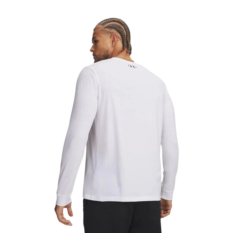 Under armour Weißes Herren-Funktionsshirt aus Baumwolle mit langen Ärmeln und dezentem Logo am Halsausschnitt