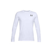 Under Armour Weißes Herren-Langarmshirt aus Baumwolle mit schwarzem Logo auf der Brust