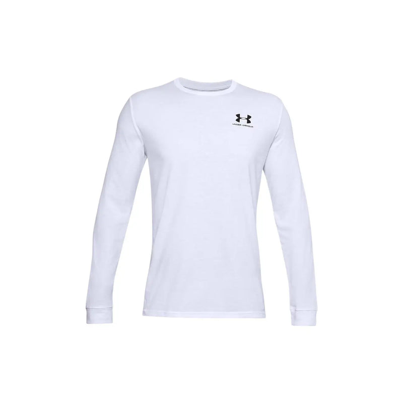 Under Armour Weißes Herren-Langarmshirt aus Baumwolle mit schwarzem Logo auf der Brust