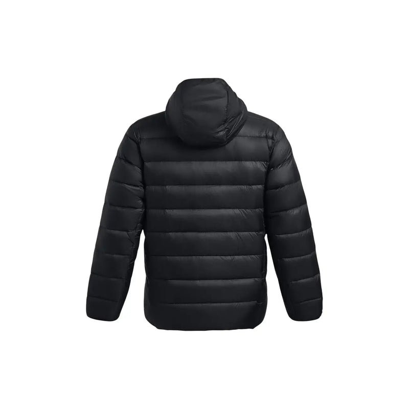Under Armour Schwarze Steppjacke für Herren mit Kapuze und horizontalen Ziernähten, Vorderansicht