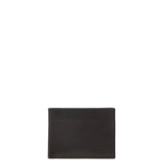 Ungaro brown mens wallet in black leather with subtle stitching and embossed logo on lower right corner shown from back