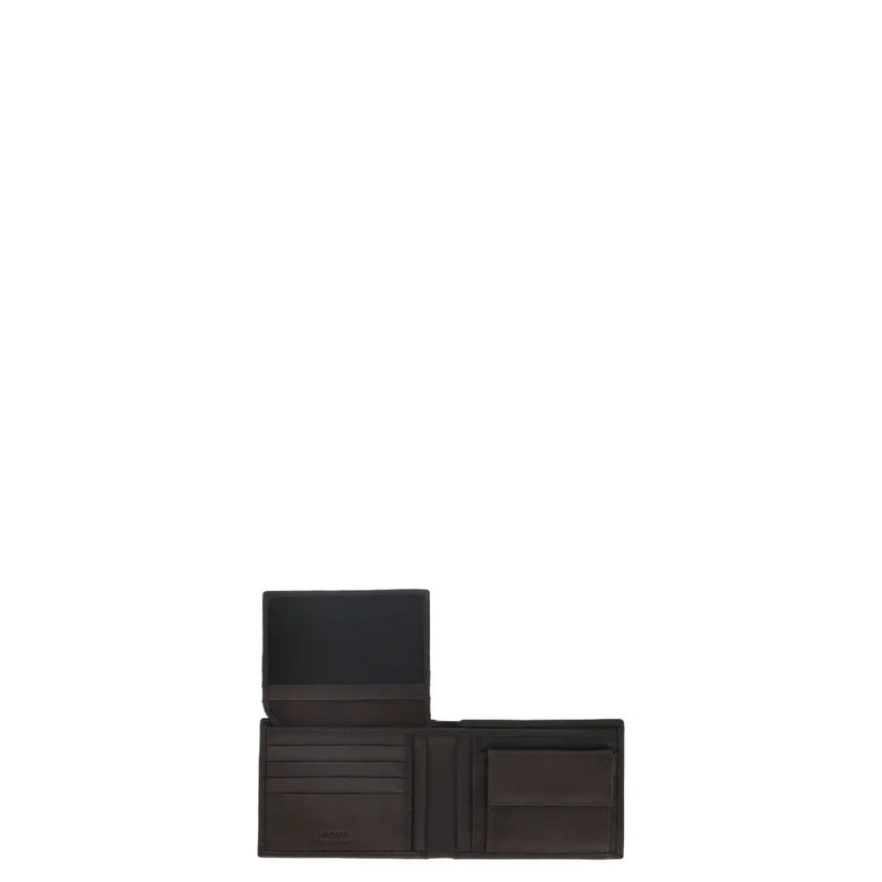Ungaro brown mens wallet in dark brown leather with multiple card slots and a central interior pocket