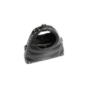 Schwarze Valentino-Handtasche aus Leder mit silberfarbenen Ziernieten an den Kanten und Henkel aus Synthetikmaterial, B 16 x H 30 cm