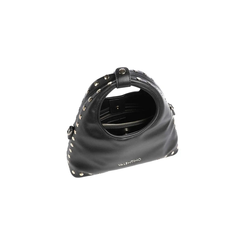 Schwarze Valentino-Handtasche aus Leder mit silberfarbenen Ziernieten an den Kanten und Henkel aus Synthetikmaterial, B 16 x H 30 cm