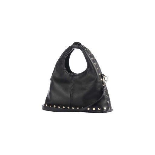 Valentino Damen-Schultertasche aus schwarzem Kunstleder mit silbernen Nieten und abnehmbarem Riemen, 16 x 30 cm (B x H)