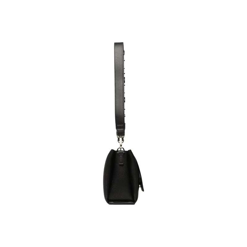 Black leather Valentino crossbody bag with minimalist design and silver hardware in polyurethane W19cm satchel style