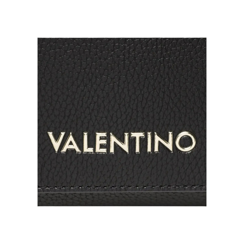 Black textured leather valentino satchel shoulder bag with silver toned logo in polyurethane w19cm for women