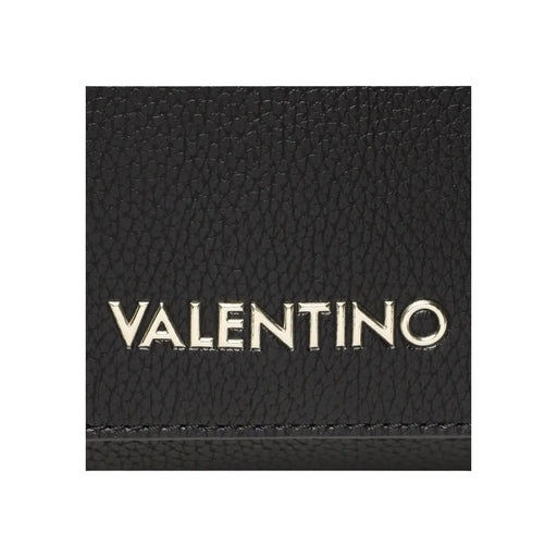 Schwarze Valentino-Schultertasche aus strukturiertem Leder mit silberfarbenem Logo aus Polyurethan, 19 cm breit, für Damen