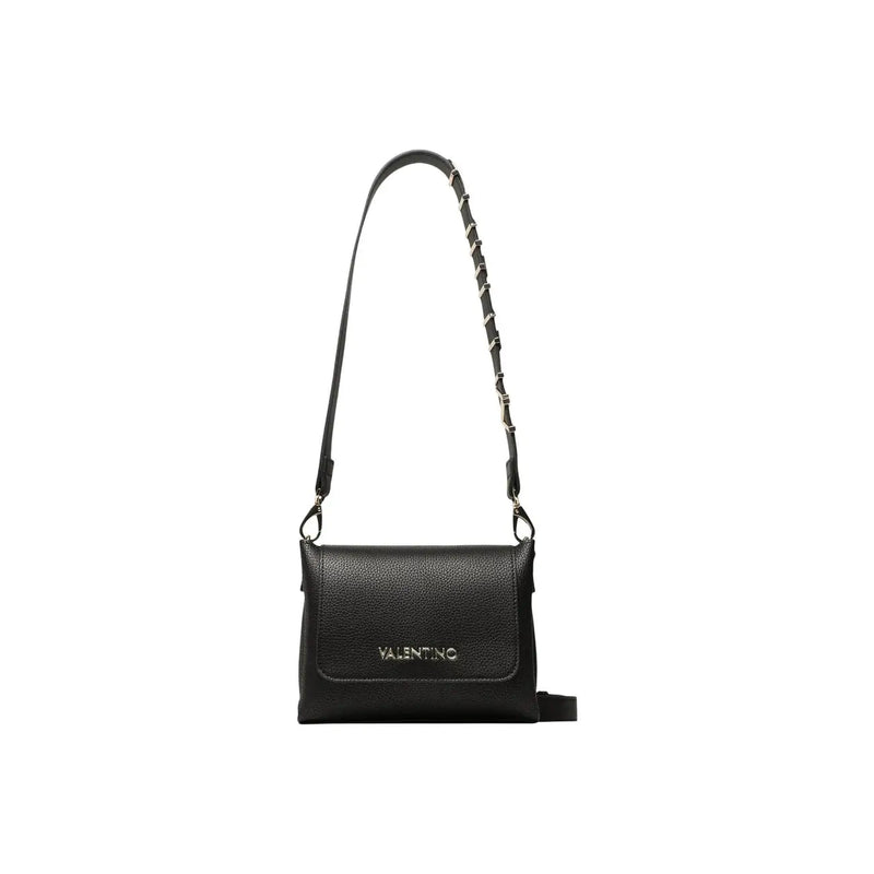 Black textured leather Valentino crossbody bag with chain-studded strap satchel shoulder bag polyurethane W19cm