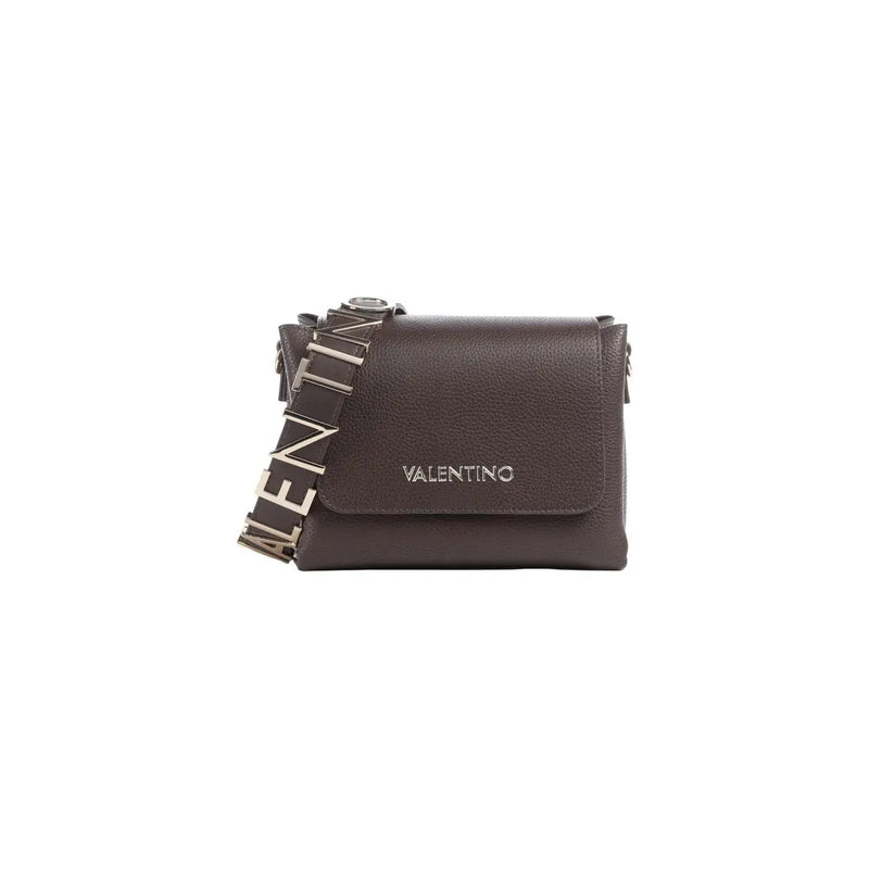 Brown leather Valentino crossbody bag with silver-tone lettering and matching strap for women polyuretahnue W19cm