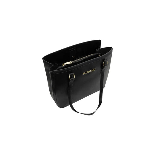 Schwarze Valentino-Ledertasche mit goldfarbenen Beschlägen und minimalistischem Design, Schultertasche aus Synthetikmaterial, 34 x 29 x 15 cm