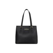 Black Valentino tote bag with textured synthetic leather finish and gold-tone hardware for women shoulder use
