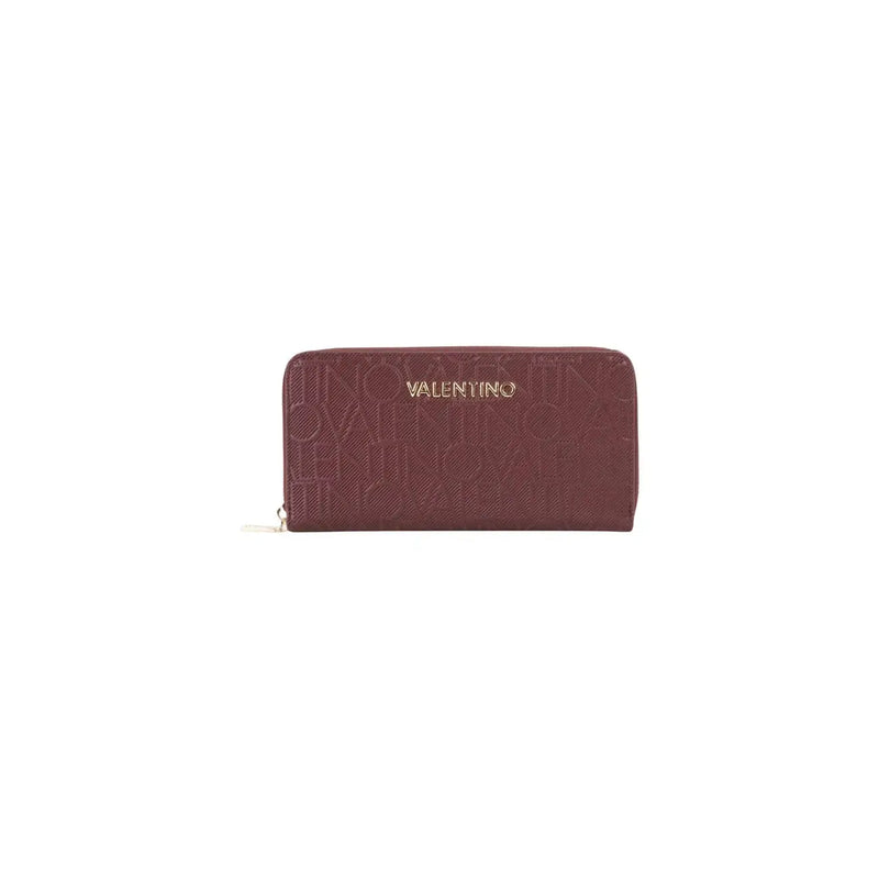 Eine bordeauxrote Valentino-Geldbörse aus Synthetikmaterial mit strukturierter Oberfläche und geprägtem Logo für Damen, Maße: 35 x 28 cm