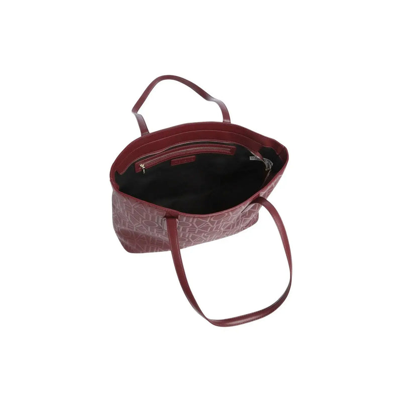 Valentino Damenhandtasche, bordeauxrote Tragetasche aus synthetischem Leder mit dezentem geometrischem Muster und passenden Henkeln