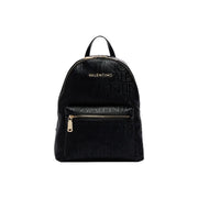 Schwarzer Valentino-Rucksack mit geprägtem Logomuster und goldfarbenen Reißverschlüssen aus Synthetikmaterial, 35 x 28 cm