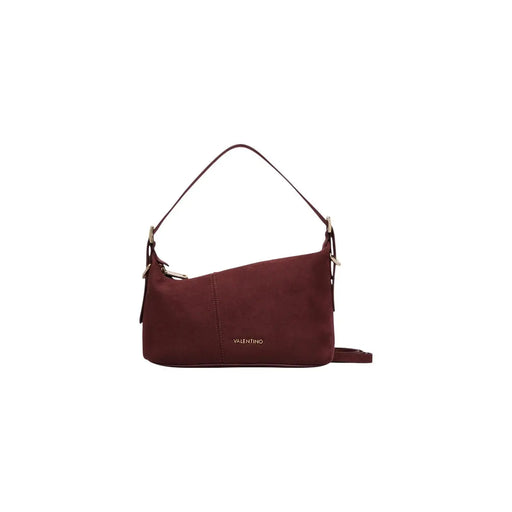 Valentino Damen-Schultertasche aus bordeauxrotem Wildleder, 26 cm, mit burgunderrotem Wildleder und goldfarbenen Beschlägen